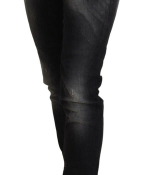 Acht Black Washed Mid Waist Tapered Women's Casual Denim Jeans