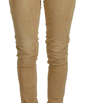 Acht Brown Cotton Corduroy Low Waist Women Casual Jeans