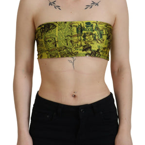 John Galliano Chic Yellow Graphic Cropped Top