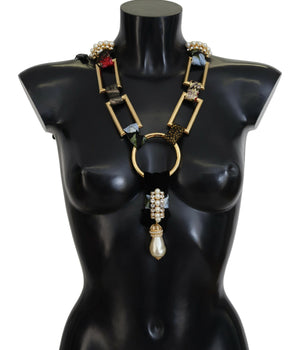 Dolce & Gabbana Gold Brass Sicily Crystal Robe Statement Necklace