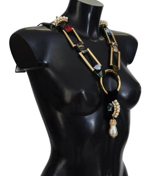 Dolce & Gabbana Gold Brass Sicily Crystal Robe Statement Necklace