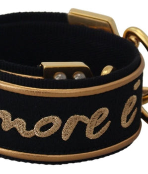 Dolce & Gabbana Black Gold Logo Print Brass Bag Shoulder Strap