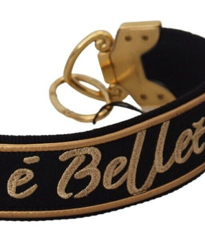 Dolce & Gabbana Black Gold Logo Print Brass Bag Shoulder Strap
