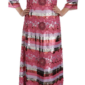 Dolce &amp; Gabbana Opulent Pink Sequined Floor-Length Dress