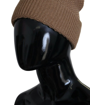Dolce & Gabbana Brown Solid Knitted Fur Ball Winter Beanie Hat