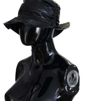 Dolce & Gabbana Black Quilted Faux Leather Women Bucket Cap Hat