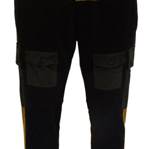 Dolce & Gabbana Elegant Black Tapered Trousers with Yellow Accent