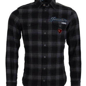 Dolce &amp; Gabbana Elegante camisa con botones en negro y gris