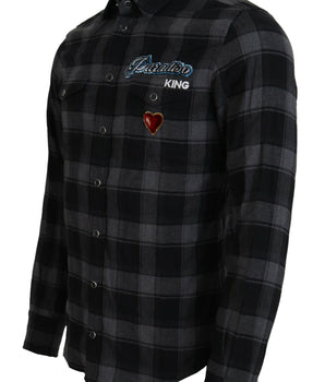 Dolce & Gabbana Black Gray Check Men Long Sleeves Shirt