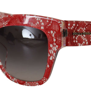 Dolce &amp; Gabbana Elegantes gafas de sol rojas con detalle de encaje