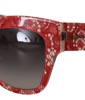 Dolce &amp; Gabbana Elegant Red Lace Detail Sunglasses