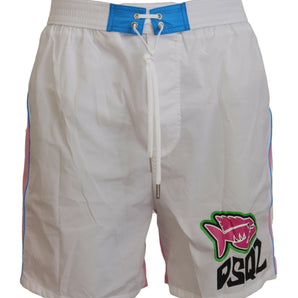 Dsquared² Chic White & Pink Print Swim Shorts