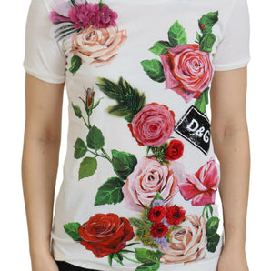 Dolce &amp; Gabbana Elegant Multicolor Rose Print Cotton Tee