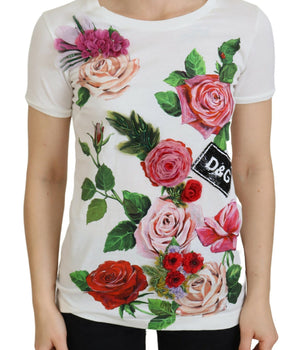 Dolce &amp; Gabbana White Rose DGLogo Printed Short Sleeves Top