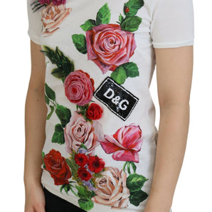 Dolce &amp; Gabbana Elegant Multicolor Rose Print Cotton Tee