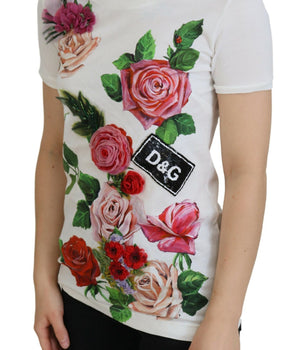 Dolce &amp; Gabbana White Rose DGLogo Printed Short Sleeves Top