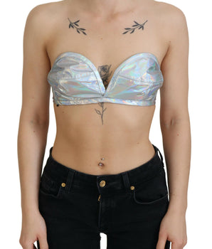 Dolce & Gabbana Silver Holographic Effect Bustier Brassiere Top