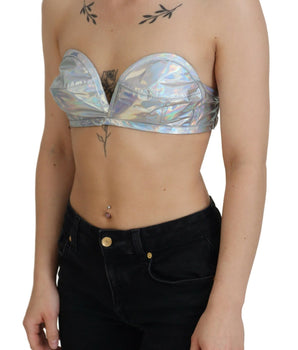 Dolce & Gabbana Silver Holographic Effect Bustier Brassiere Top