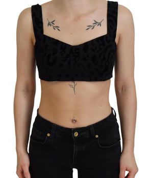 Dolce & Gabbana Black Leopard Cropped Bustier Corset Bra Top