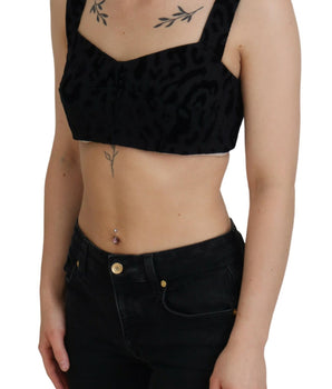 Dolce & Gabbana Black Leopard Cropped Bustier Corset Bra Top