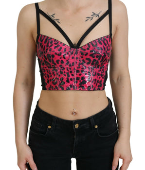 Dolce &amp; Gabbana Pink Leopard Print Cropped Bustier Corset Top