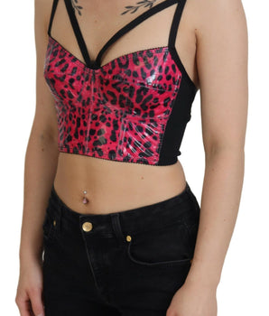 Dolce &amp; Gabbana Pink Leopard Print Cropped Bustier Corset Top