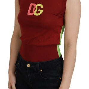 Dolce &amp; Gabbana Top casual de seda elegante Rojo Verde