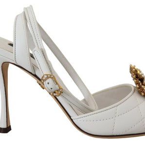 Dolce &amp; Gabbana Devotion Stilettos de cuero blanco adornados