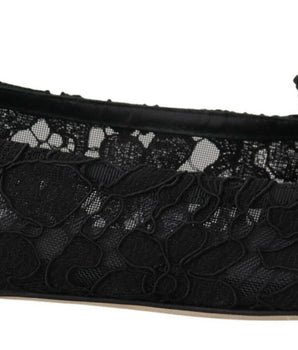 Dolce & Gabbana Black Taormina Lace Crystals Flats Shoes