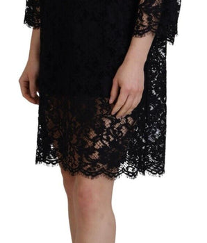 Dolce & Gabbana Black Floral Lace Cotton Shift Mini Dress
