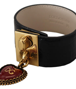 Dolce & Gabbana Black Dauphine Leather DG Heart Key Ring Bracelet