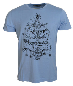 Dolce & Gabbana Light Blue Happy New Year 2017 Cotton T-shirt