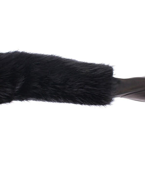 Dolce & Gabbana Black Beaver Fur Lambskin Leather Elbow Gloves