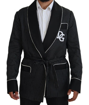 Dolce & Gabbana Black Robe Striped DG Patch Jacket Men Blazer