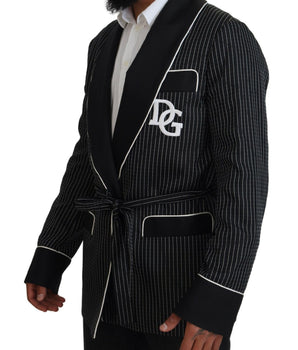 Dolce & Gabbana Black Robe Striped DG Patch Jacket Men Blazer