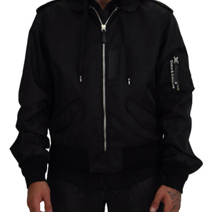 Dolce &amp; Gabbana Sleek Black Hooded Bomber Jacket