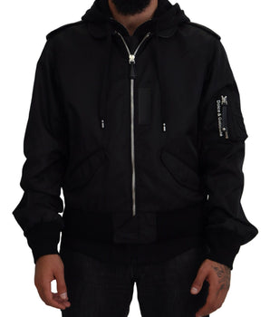 Dolce & Gabbana Black Nylon Hooded Full Zip Men Coat Jacket