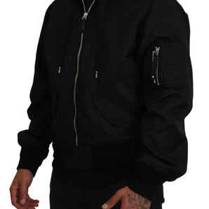 Dolce &amp; Gabbana Sleek Black Hooded Bomber Jacket