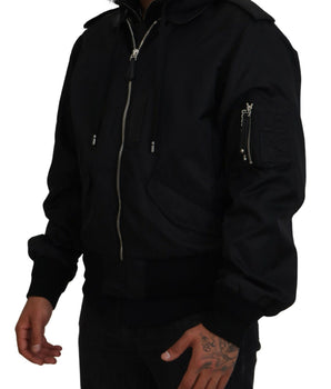 Dolce & Gabbana Black Nylon Hooded Full Zip Men Coat Jacket