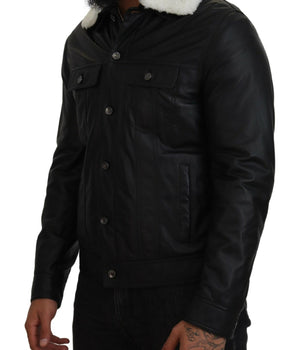 Dolce & Gabbana Black Lamb Leather Collared Men Coat Jacket