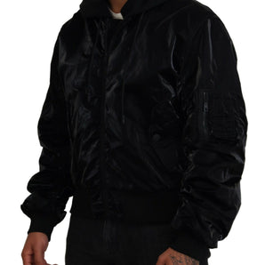 Dolce &amp; Gabbana Elegant Black Bomber Hooded Jacket