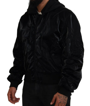 Dolce & Gabbana Black Nylon Hooded Full Zip Bomber Jacket