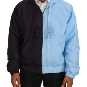 Dolce &amp; Gabbana Elegant Hooded Blue Jacket - Full Zipper Closure