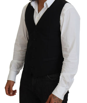 Dolce & Gabbana Black Virgin Wool Waistcoat Formal Vest