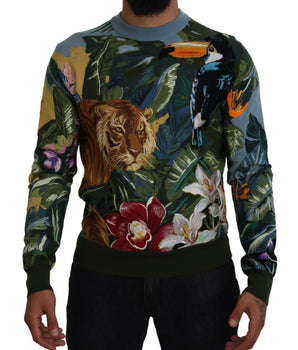 Dolce & Gabbana Multicolor Jungle Wool Pullover Logo Sweater