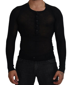 Dolce & Gabbana Black Cashmere Button Pullover Sweater