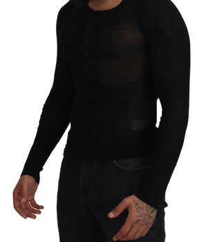 Dolce & Gabbana Black Cashmere Button Pullover Sweater