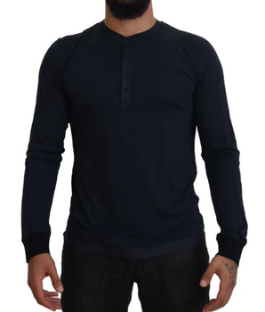Dolce & Gabbana Blue Cotton Button Crewneck Pullover Sweater