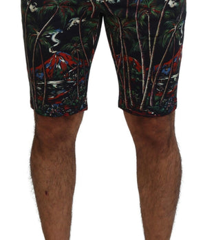 Dolce & Gabbana Black Cotton Volcano Print Casual Shorts