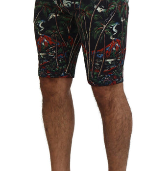 Dolce & Gabbana Black Cotton Volcano Print Casual Shorts